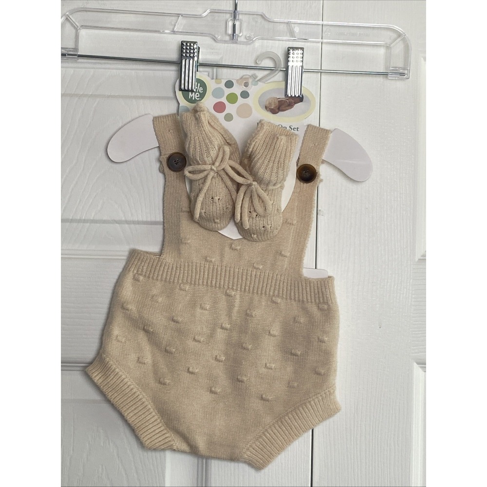 Little Me Photo Op Tan Knit 0-6mo Jumper And Shoes Set New Swiss‎ Dot